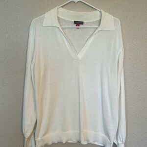 Vince Camuto Cream V-Neck Collared Sweater